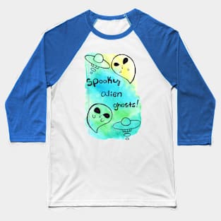 Spooky Alien Ghosts Watercolor Baseball T-Shirt